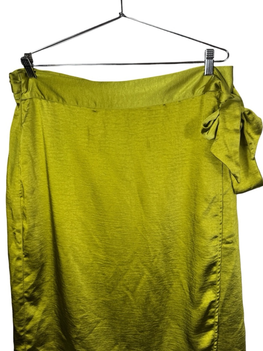 Wildfang The Empower Satin Wrap Skirt in Chartreuse, Size XL - Picture 3 of 8